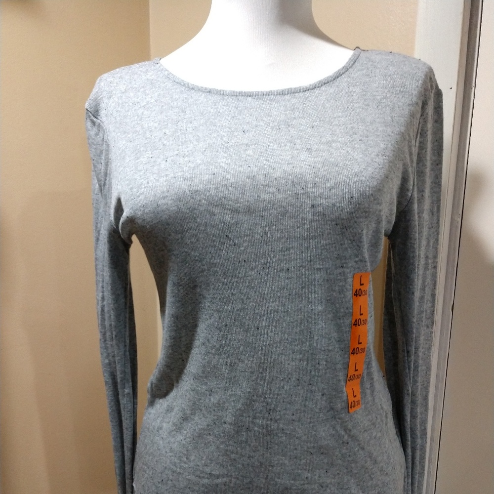 Zara Gray Soft Ribbed Long Sleeve Tee Sz L